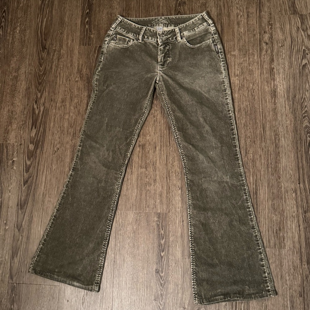 Women's Flared Jeans in Olive Green